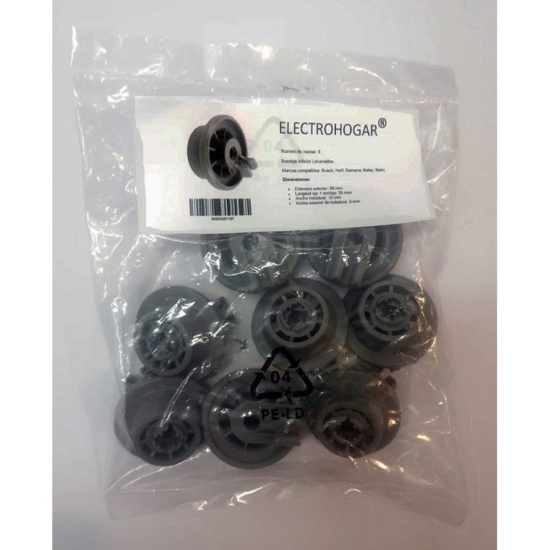 ELECTROHOGAR® Dishwasher Wheels Compatible with Bosch, Complete Set of 8