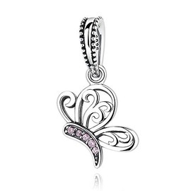 Pink Butterfly 4 Styles Wholesale 925 Sterling Silver Charms Butterfly Bee Insects Bead Pendants Charm fit Bracelets for Women Jewellery