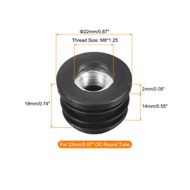 sourcing map 6Pcs Inserts for Round Tubes with M8 Thread, for 22mm/0.86" OD Round Tube, Round Black Plastic Adjustable Plug Caster Insert Chair End Caps Furniture Leg Plug