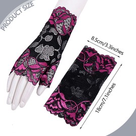 Getrays Women's UV Protection Gloves, 2 Pairs Short, Floral Pattern, Lace Gloves, Sun Protection, Breathable, Fingerless Gloves, Anti-Slip, UV Protection, Driving Gloves, For Commuting To Work, b