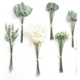 Ling's Moment Artificial Greenery Stems Box Set, 98pcs with 6 Kinds of Faux Greenery Picks for DIY Bridal Bouquets Wedding Floral Arrangement Table Centerpieces, Sage Green & White
