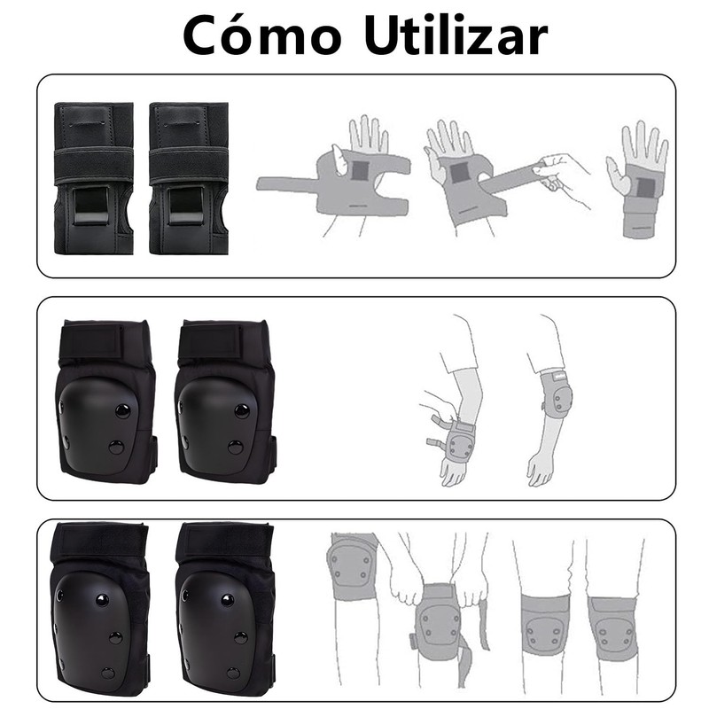 6PCS Juego de Rodilleras Coderas y Muñequeras Ajustable EVA Engrosada