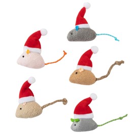 PORUPAEL 5 Pack Christmas Cat Catnip Mouse Toys, Xmas Cat Mouse Toys Sticks with Santa Claus Hat Interactive Plush for Indoor Cats Simulation Catnip Soft Toy for Cat Playing Chewing Teeth Cleaning