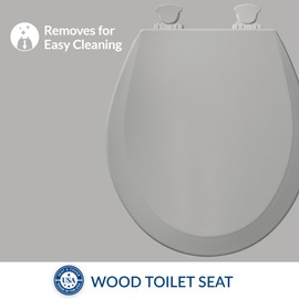 Bemis 500EC Durable Wood Toilet Seat with Easy Clean Hinges, Made in USA, Round, Silver