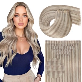 Full Shine Injected Seamless PU Clip in Hair Extensions Blonde Highlight Invisi Edge Clip in Hair Extensions for Women Remy Natural Invisi Edge Hair Clip ins Add Volume 18 Inch 6 Pcs 120 Gram