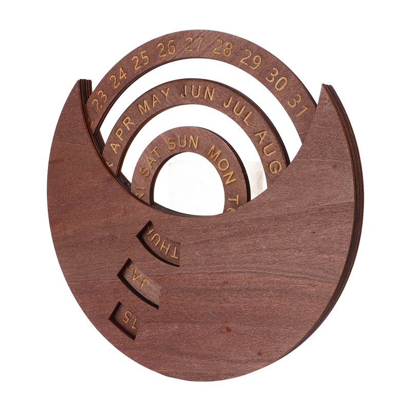 Wooden Disc Calendar Dark Brown Rotatable Disc Natural Wood Vintage