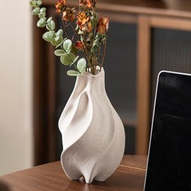 SOLCHRYHOM White Ceramic Vase, Waterdrop Spiral Creative Vases, Nordic Modern Boho ins Style, Classic Art Aesthetic Flower Vase for Home Decor (White W 5.12" X H 8.66")