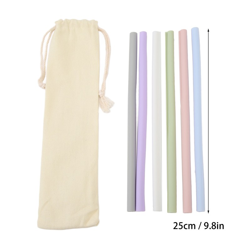 6PCS Openable Straws Silicone 9.8in Snap Washable Reusable Easy to