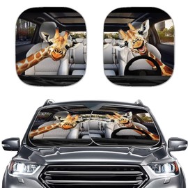 KEIAHUAN Funny Giraffe Driving Windshield Sun Shade for Car Foldable Car Front Window Sunshade Auto Sun Visor Protector Blocks UV Rays Vehicle Interior Accessories