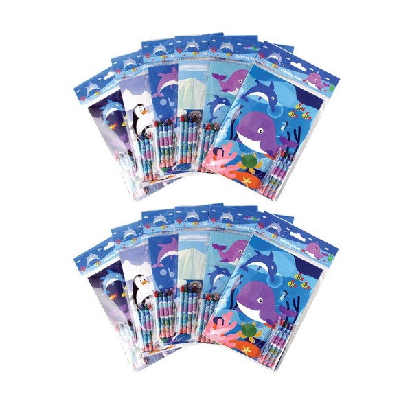 Ocean Life Coloring Books with Crayons Party Favors, Set of 12
