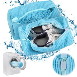 Shoe Wash Bag, Washing Machine, Shoe Wash Bag, Shoe Wash Bag for Washing Machine, Shoe Organiser, Sneaker Wash Bag with Zip (Blue, Pack of 2)