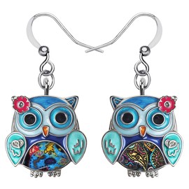 Enamel Alloy Anime Flower Owl Earrings Bird Drop Dangle Fashion Jewellery for Women Girls Charm Gift, Zinc Zinc enamel, No Gemstone