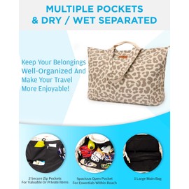 GLORIEROO Extra Large Beach Canvas Bag for Women, Waterproof Sandproof Over-Size Carry On Beach Essentials Tote with 5 Pockets Birthday Teacher Mothers Day Gifts for Women