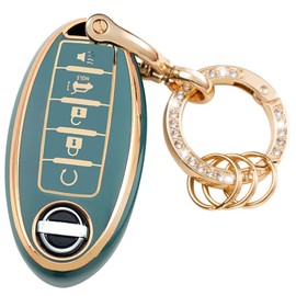 WSAuto for Nissan Key Fob Cover 5Buttons TPU Protection Car Key Case Shell with Fashion Gold Bling Keychain Compatible with Nissan Altima Maxima Murano Rogue Sentra 370z Pathfinder blue