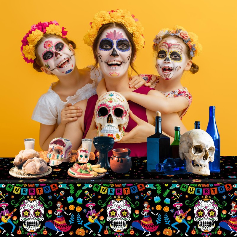 DPKOW Sugar Skull Tablecloth Day of The Dead Decorations Dia