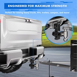 Adjustable Trailer Hitch Fits 2" Receiver - Heavy-Duty 12,500 lbs GTW Aluminum Tow Hitch with Dual Ball (2" & 2-5/16"), 8" Drop/Rise, 4 Silencer Pads & Anti-Theft Lock for Trucks and SUVs (DEWOT)