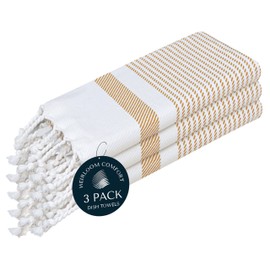 HEIRLOOM COMFORT Beige Turkish Kitchen Towels 16x26 Inch, 3 Pack, 100% Cotton, Ultra Absorbent, Soft, Fast Dry, Machine Washable, Dish Towel with Tassels for Drying Dishes, Cleaning, Everyday Use
