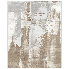 VK·LIVING Washable Rug Modern Area Rug 8x10 Low Pile Bedroom Rug, Thin Living Room Rug with Non Slip Backing No Shedding Large Area Rug Lightweight Abstract Machine Washble Rug for Home, Brown