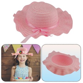 HOVUK 52cm Easter Bonnet Pink Cowboy Hat with Ribbon for Kids Girls, Used as Base to Decorate DIY Easter Straw Hat with Chicks Eggs Nest Feathers Ribbons Daisies Flowers Arts Crafts