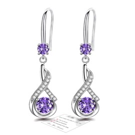 Silver Drop Earrings for Women Dangling, Sterling Silver Dangle Earrings with Cubic Zirconia, Hypoallergenic Purple Dangly Drop Earrings for Women Jewellery Gift for Birthday Christmas