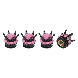 A ABSOPRO Tire Valve Stem Caps 12.8x15.8MM Car Wheel Valve Cap ABS Copper Black Pink Faux Crystal Crown Style for Car Bike Motorcycle Truck Anti Crash Tyre Valve Stem Cover 4 Pcs