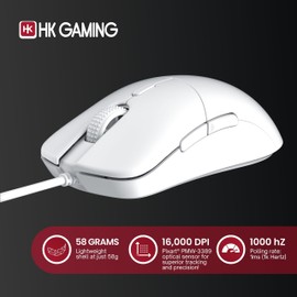 HK GAMING Mira XM1 Ultra Lightweight Gaming Mouse | 58 Grams | max 16000 cpi | 1kHz USB Wired | 6 Buttons | Anti Slip Grips (White)