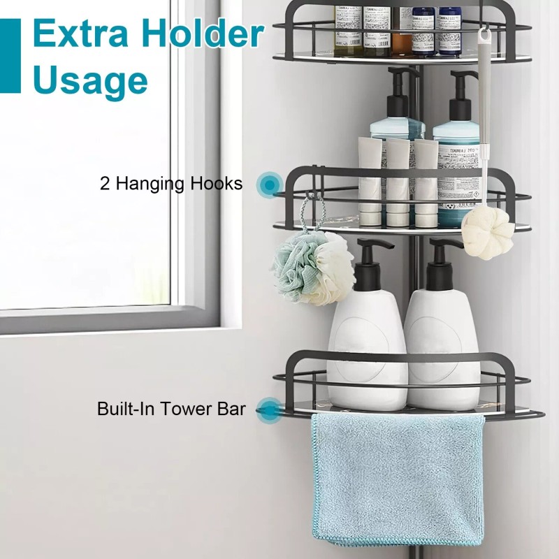 NewHome 4 Tier Steel Tension Pole Shower Caddy Organizer w/