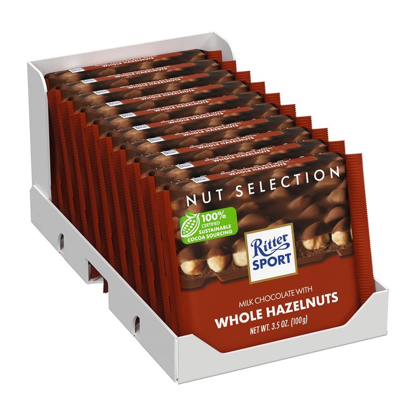 Ritter Sport Chocolate Bars with Nuts (Milk Chocolate with Hazelnuts,