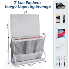 Retyion Bedside Storage Organizer with Power Strip Holder and Adjustable Straps Bed Hanging Bag for Home Bunk Bed Dorm Sofa (Light Gray)