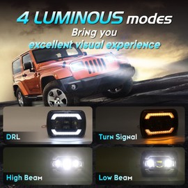Sinoparcel Upgraded 5x7 7x6 Headlights with DRL/Turn Signal,H6054 6054 LED Sealed Beam Headlights,500% Brighter Hi/Lo Halogen Replacement for Wrangler YJ/Cherokee XJ/Savana Truck and More,Pack of 2