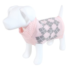 Luvable Friends Dogs and Cats Knit Pet Sweater, Pink Argyle, Small