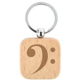 keepdrum Bass Clef Key Ring Wooden Square Gift for Musicians, natural