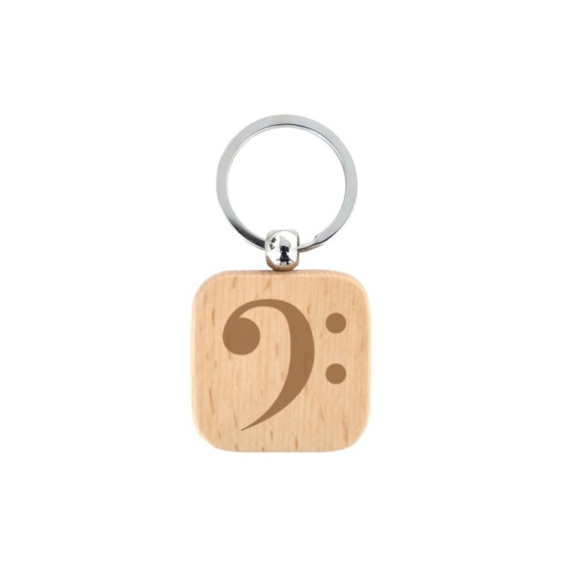 keepdrum Bass Clef Key Ring Wooden Square Gift for Musicians,