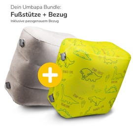 UMBAPA® Children's Footrest Set - Inflatable Footrest + Dino Greeny Cover | For Air Travel, Car & Train | Super Soft, Washable & Compact (Dino Greeny, Footrest + Cover)