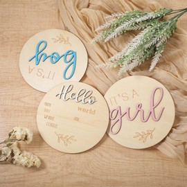 Heclia Baby Announcement Sign 3PCS Gender Reveal Signs for Baby Birth Its a Boy Its a Girl Wooden Sign Hello World Newborn Welcome Wooden Board Plaque for Hospital Shower Party Photo Props Boho Decor