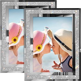 Juego de 2 marcos de fotos de 12.7 x 17.78 cm, marco de fotos de cristal con purpurina para exhibición de mesa, marco de fotos de regalo, horizontal o vertical