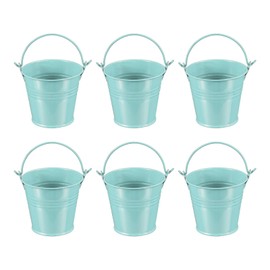 PATIKIL 2.7"x2.3" Small Metal Buckets with Handle, 6 Pcs Mini Galvanized Bucket Colorful Easter Buckets for Crafts Party Favors Decoration, Light Blue