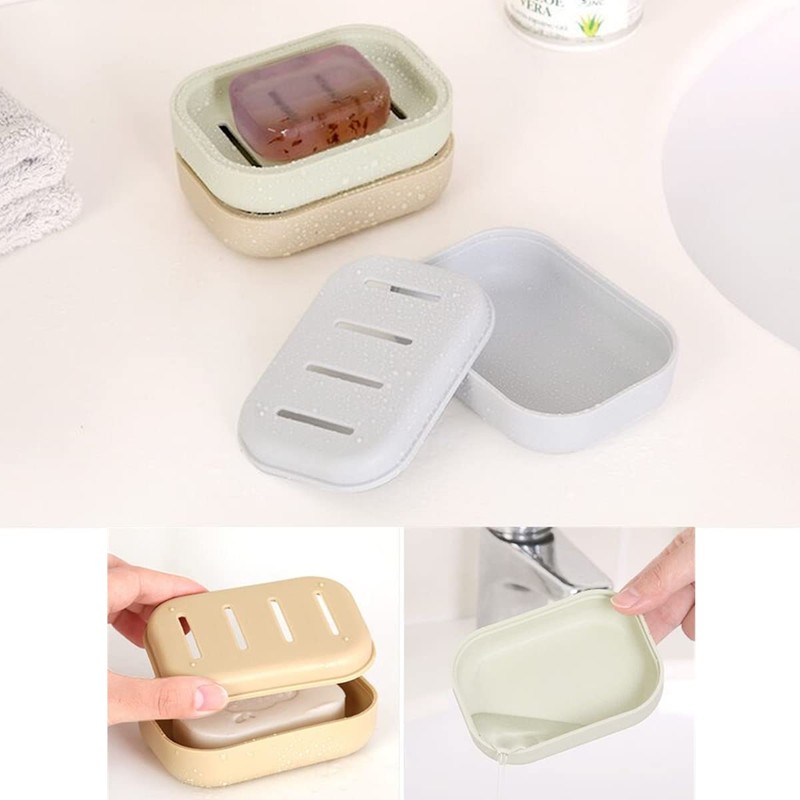 BAOKUANHU 4 Pack Plastic Soap Dish, Soap Container, Double Layer