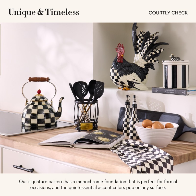 MACKENZIE-CHILDS Kitchen Spoon, Silicone Cooking Spoon, Black-and-White Courtly Check