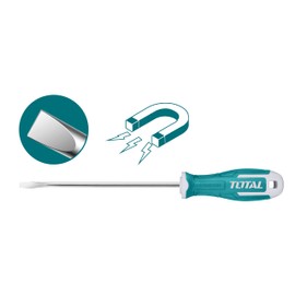 TOTAL - Screwdriver with Flat tip | SL4 x 100 mm | Magnetic tip | Bi-Material Ergonomic Handle | Steel