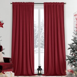 Yakamok Velvet Curtains 84 inches 2 Panels - Luxury Room Darkening Burgundy Red Curtains for Bedroom Living Room Thermal Insulated Super Soft Window Drapes Rod Pocket, Burgundy Red, W52 x L84 inches