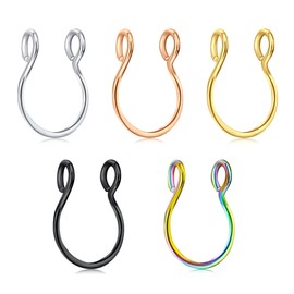 QWALIT Fake Septum Piercing - Faux Nose Ring Clip On & Hoop - Septum Jewelry
