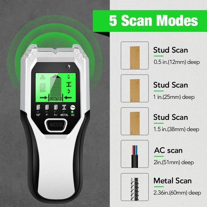 FOLAI Stud Detector, Wall Scanner,5-in-1 Stud Detector for Wood, AC