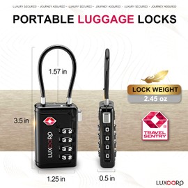 LUXOORO TSA Approved Luggage Lock with Alert Indicator, 4-Digit Resettable Combination, Durable Zinc Alloy Travel Lock for Suitcase, Backpack, Toolbox, Locker, All-Purpose, keyless – Black (4 Pack)