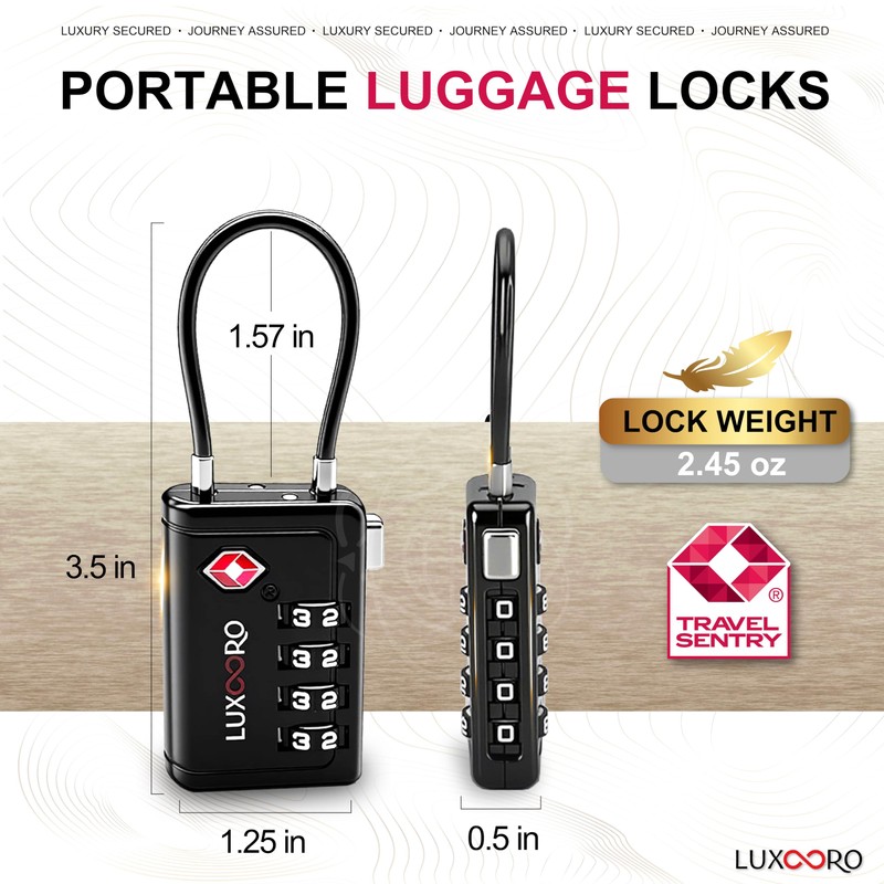 LUXOORO TSA Approved Luggage Lock with Alert Indicator, 4-Digit Resettable