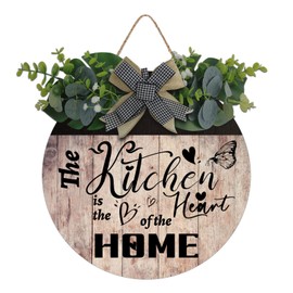 Aowotu Kitchen is The Heart of Home Decor Farmhouse Kitchen Wall Decor Wooden Round Country Kitchen Door Front Sign Suitable for Farmhouse Porch Rustic Home Decor Kitchen Sign 12x12 Inch