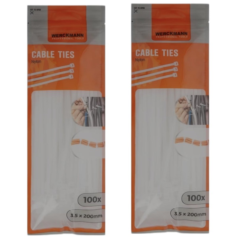 Werckmann Professional Tools 100 Pack 3.5 x 200mm Nylon Cable