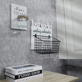 EVA murmure Lost Socks Rustic Wooden Laundry Sign Wall Decor With Attached Basket And Mom Tip Jar Wooden Sign With Bottle - Laundry Room Organization, Housewarming Gift Laundry Room Decor - White