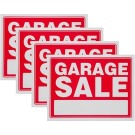 Ram-Pro Garage Sign Red Yard Street Signs - 9 x 12 Inch Plastic Banner Labels for Winter, Christmas, Holiday Sale Events (Pack of 8)