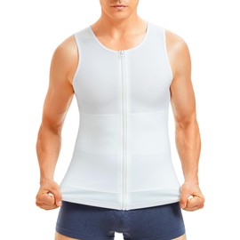 Eleady White Compression Shirts for Men Zipper Vest Body Shaper Mens Belly Slimmer Undershirts - Small